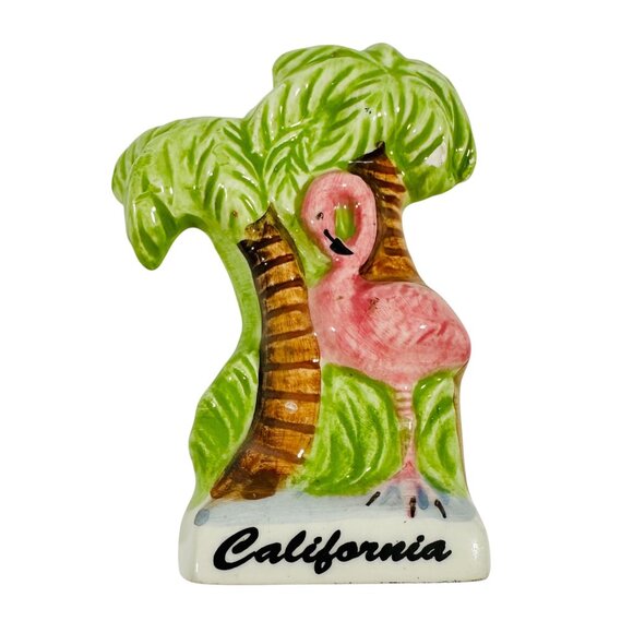 Vintage California Flamingo & Palm Tree Ceramic Toothpick Holder Decoration - Picture 1 of 12